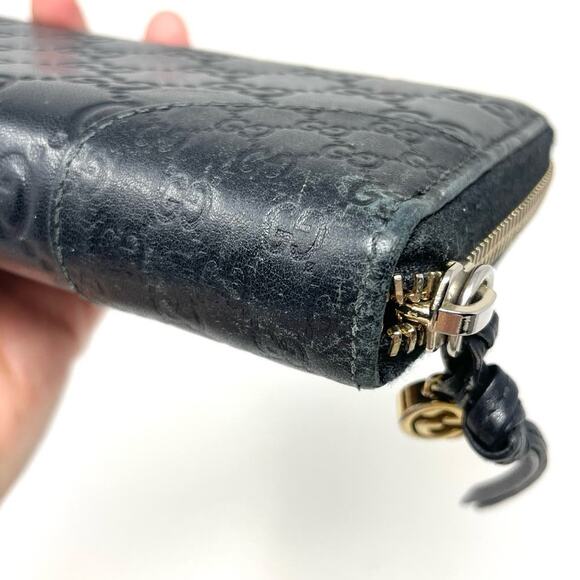 Gucci GG Monogram Guccissima Black Leather Zip Around Long Card Wallet Clutch - Picture 10 of 16